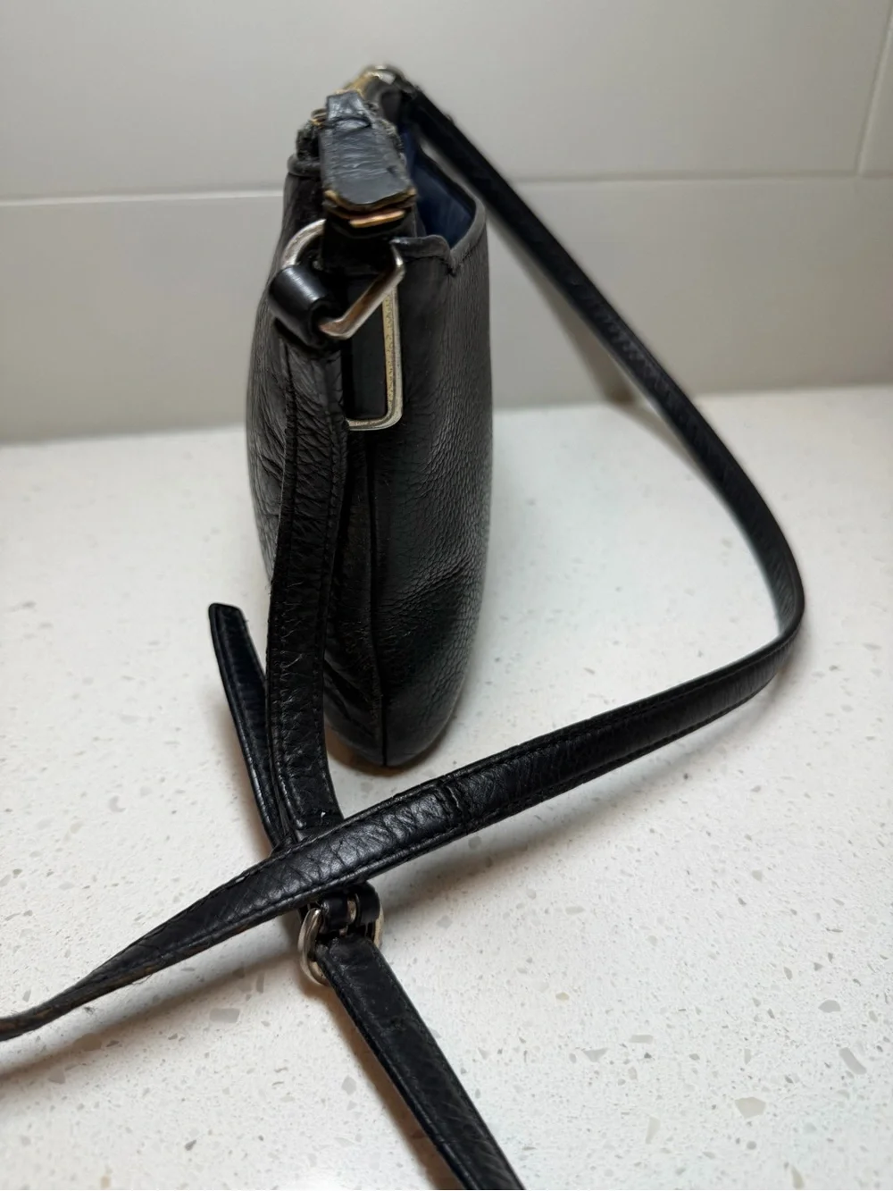 Coach Madison East/West Swingpack crossbody bag purse black pebbled leather